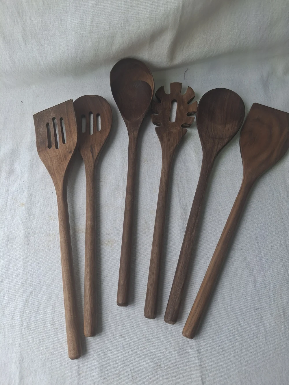 Wooden Kitchen Utensil 6 Pc Set - Dark Brown Cooking Spoons & Spatulas
